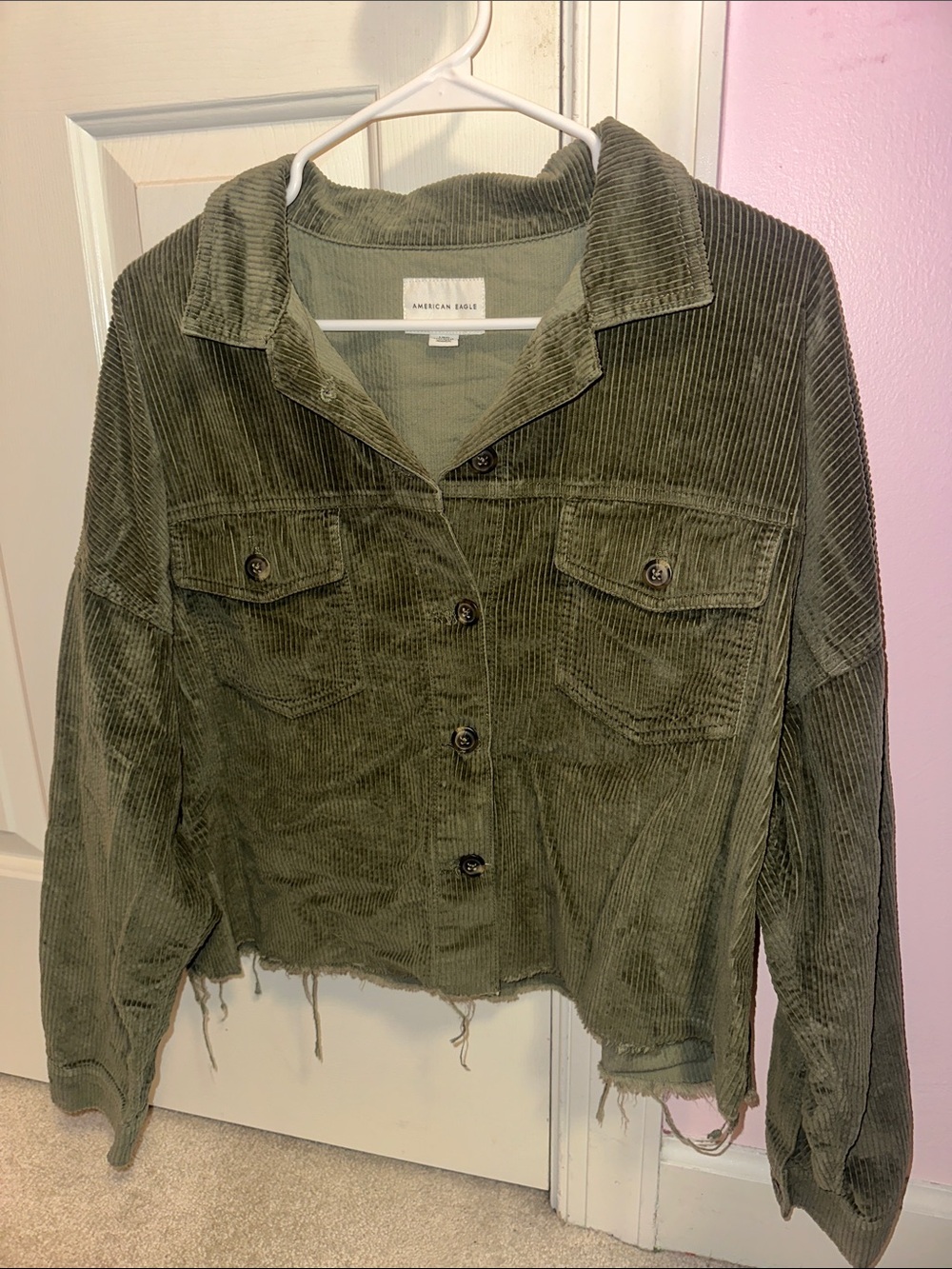 American Eagle corduroy cropped button down shirt